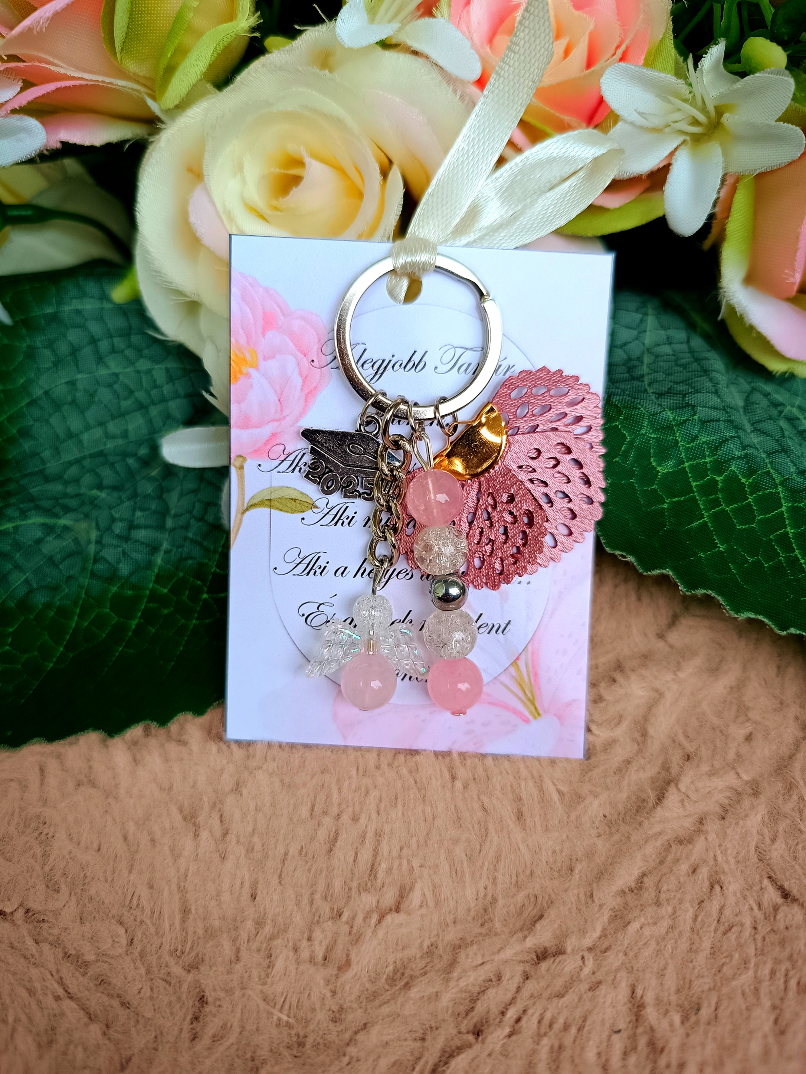 Ballagási ajándék angyalos kulcstartó rózsaszín 2025